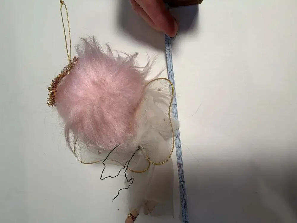 Vintage Mid-Century Japan Pink Hair Pixie Angel Ornament with Tulle Wings